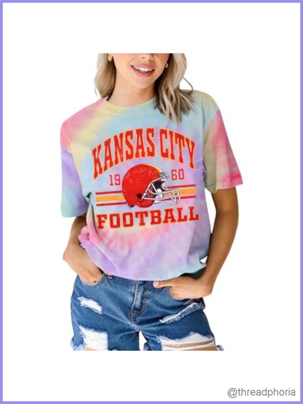 Women's Football Game Day Tie Dye Crewneck Tee Short Sleeve Graphic Shirt